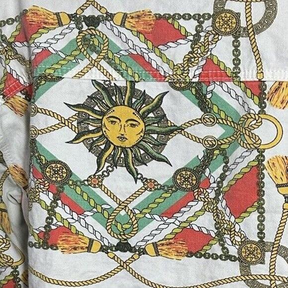 MissGuided womans sz 6 cotton Cropped White Denim Jean Tie Jacket Sun Chain - Picture 12 of 12